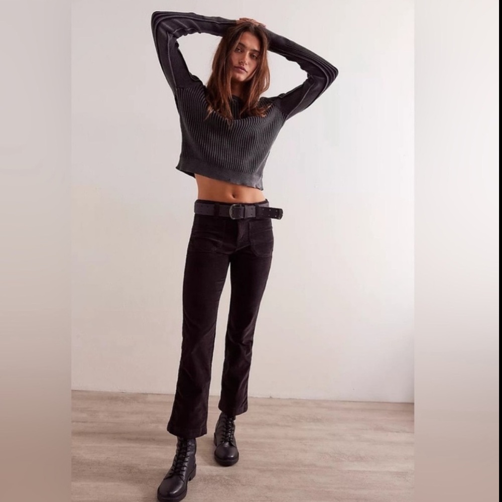 FREE PEOPLE High Time Velvet Kick Flare Pants NWT Black